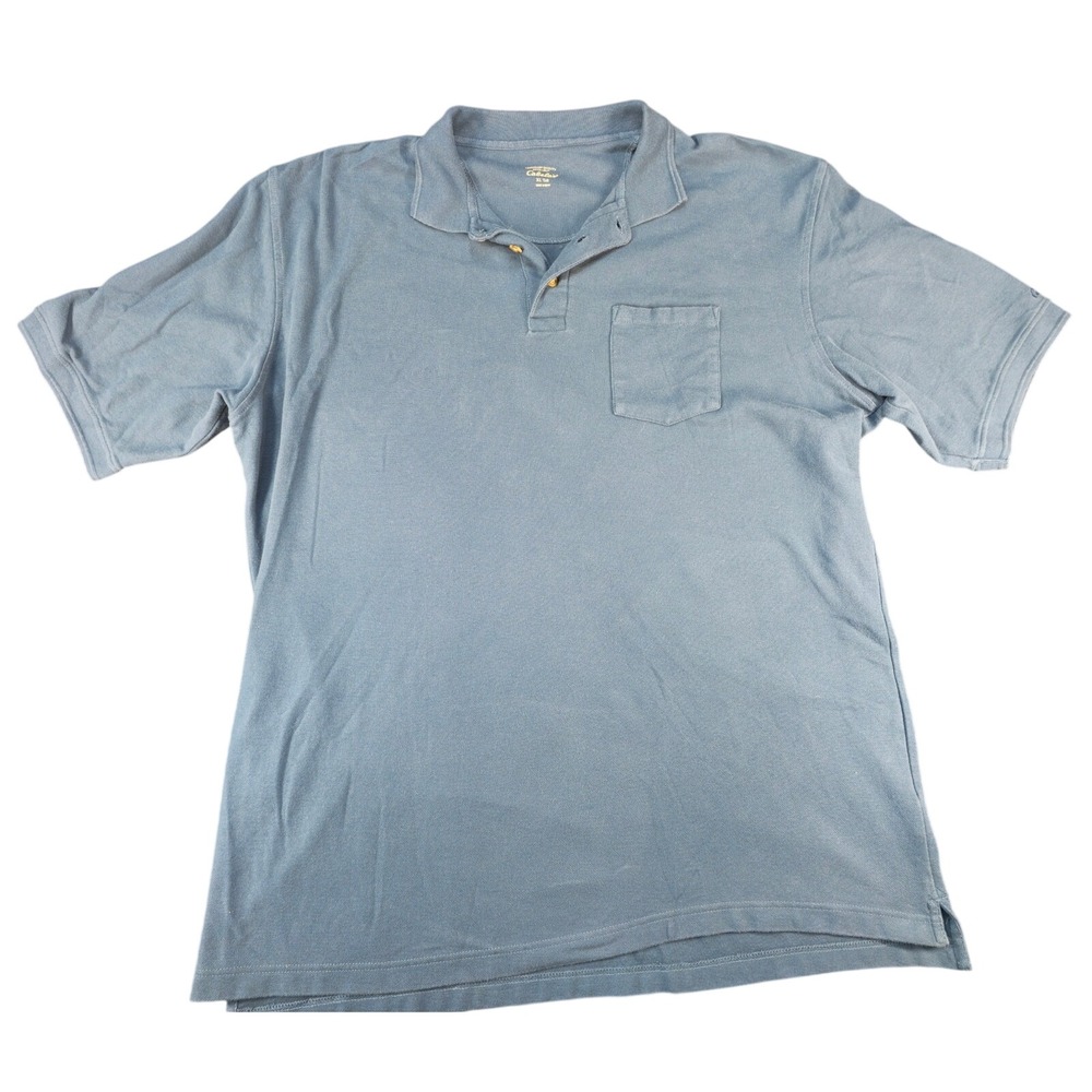 Cabelas Mens XL Tall Blue Cotton Pique Short Sleeve Pocket Polo Shirt 955895